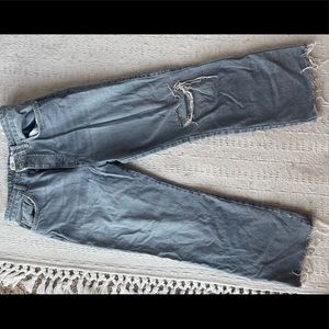 Zara wide leg ripped jeans with raw hem size 8